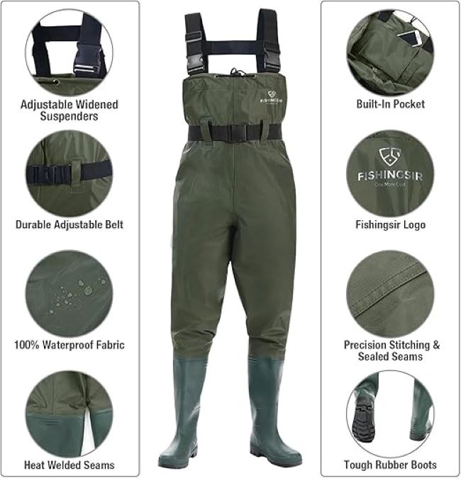 FISHINGSIR Bootfoot Chest Waders – Waterproof Nylon/PVC Fishing and Hunting Waders
