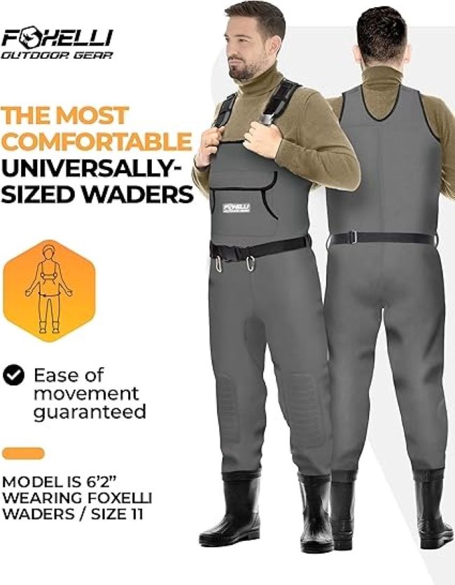 Foxelli 4mm Neoprene Chest Waders – Insulated Waterproof Hunting and Fishing Waders