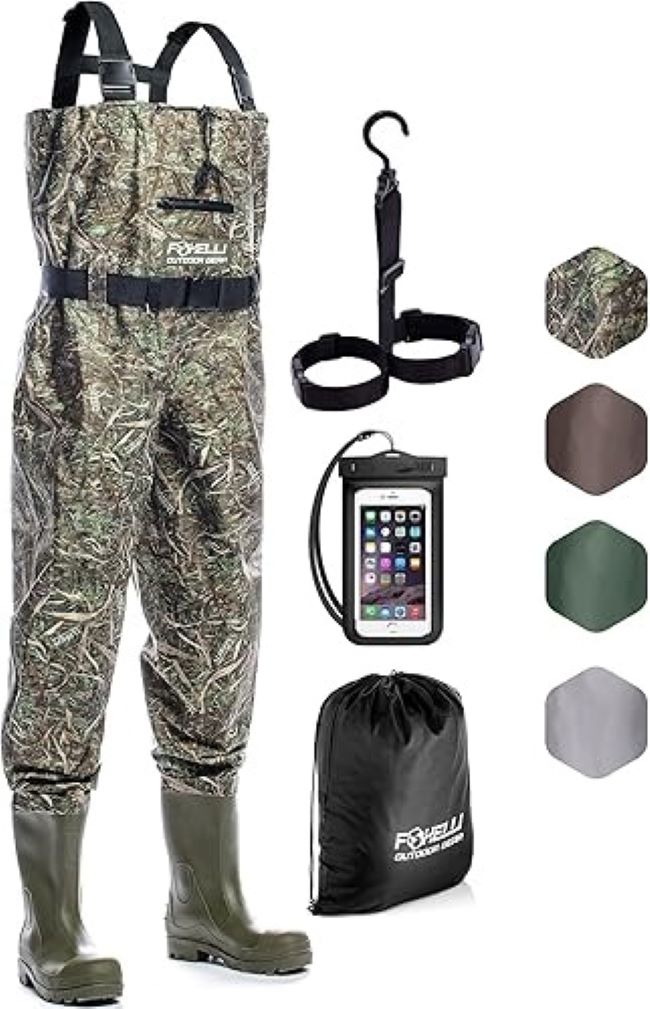 Foxelli Camo Chest Waders – 2-Ply Nylon/PVC Waterproof Fishing and Hunting Waders