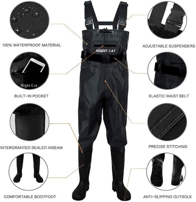Night Cat Bootfoot Chest Waders – Lightweight Waterproof Fishing and Hunting Waders