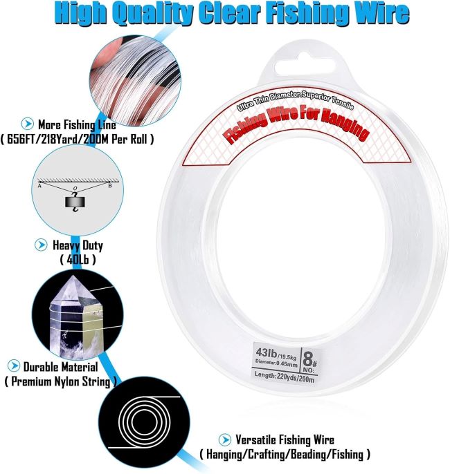Acejoz 656FT clear fishing wire, invisible nylon string supporting up to 40 lbs for balloon garlands and hanging decorations