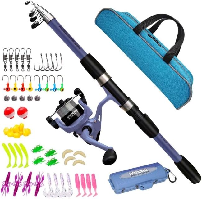 Milerong portable kids telescopic fishing rod and reel combo set for boys, girls, and youth beginners