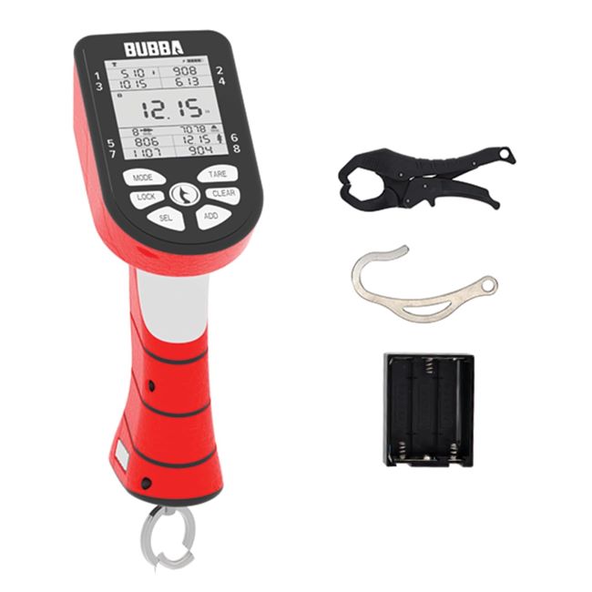BUBBA smart fish scale with built-in clip and hook, digital screen and 60lb limit for tournament fishing