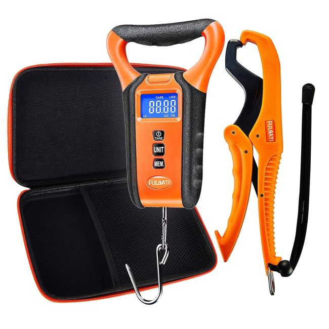 FULGATI waterproof floating fish scale with lip gripper, 110lb capacity, backlit display and carry case
