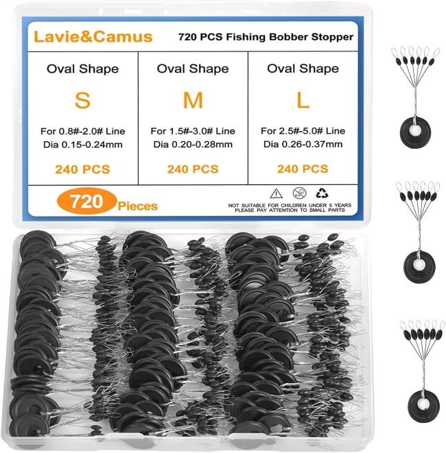 Lavie&Camus 720PCS fishing bobber stopper kit rubber float stops in multiple sizes for tackle setup