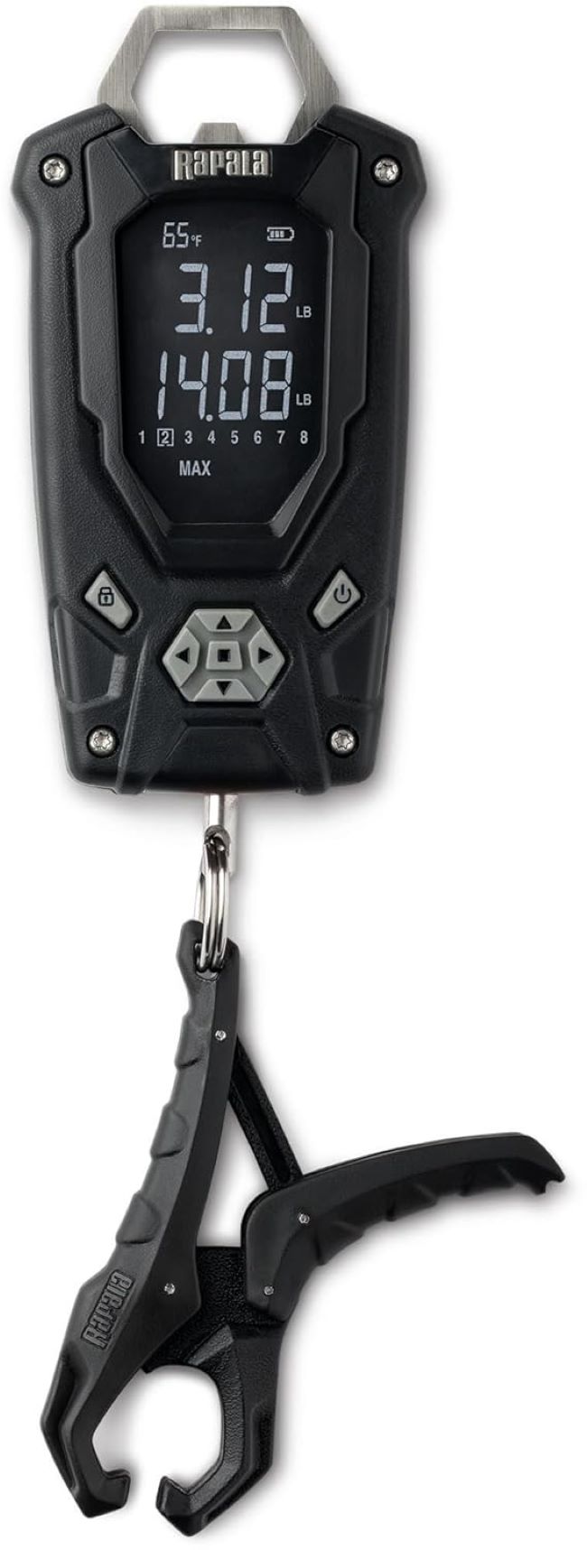 Rapala high contrast digital fish scale with 50lb capacity, easy-to-read display for quick weight checks