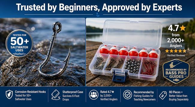 Smaky fishing tackle kit 80 pcs beginner set with hooks bobbers sinkers and fishing essentials