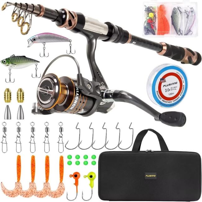 PLUSINNO carbon fiber telescopic fishing rod and spinning reel combo ready for fishing in Arizona