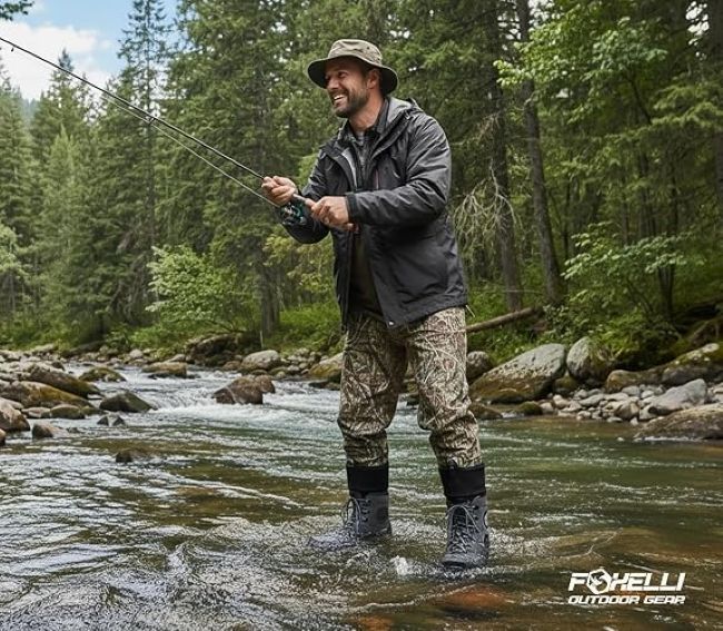 Foxelli fishing wading boots with secure traction on wet and rocky surfaces
