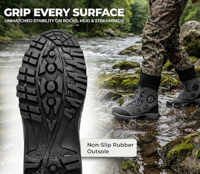 Foxelli Wading Shoes with reinforced toe and ankle support for anglers