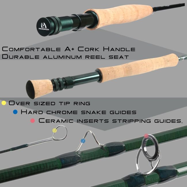 Maxcatch Extreme fly fishing rod with hard-chromed guides and cork grip