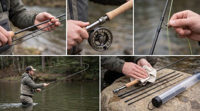 Extreme graphite fly rod packed safely inside partitioned cordura travel tube.