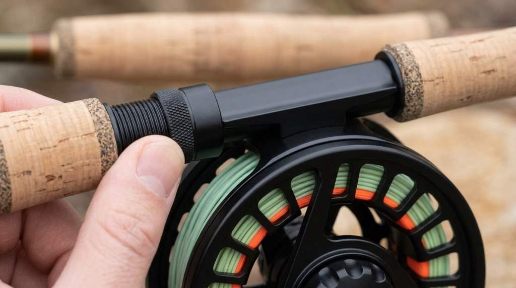 One-way clutch roller bearing removal from CNC aluminum fly reel spool hub.