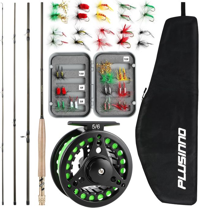 PLUSINNO Fly Fishing Rod Combo with rod and reel